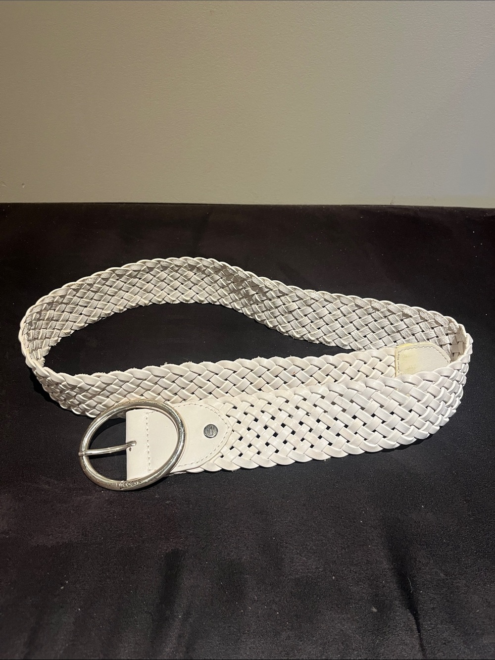 Lacoste White Braided Leather Belt with Silver Round Buckle